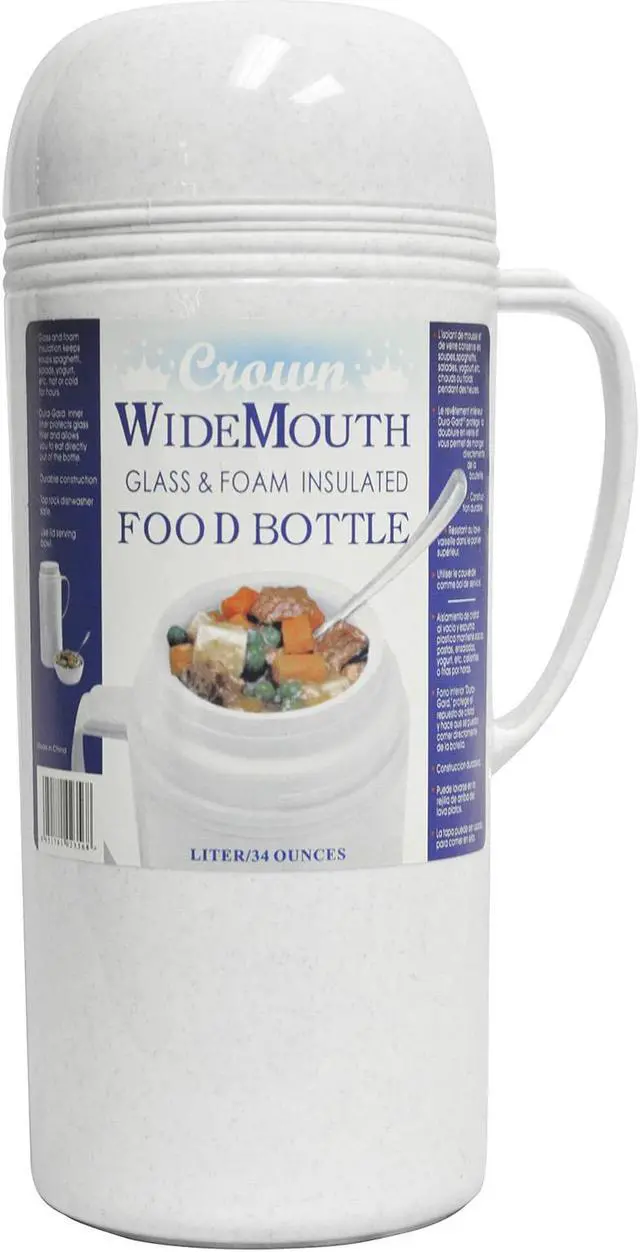 Alt view image 8 of 12 - Brentwood 1.0L Wide Mouth Mouth Glass Vacuum/Foam Insulated Food Thermos