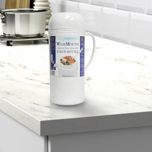 Alt view image 11 of 12 - Brentwood 1.0L Wide Mouth Mouth Glass Vacuum/Foam Insulated Food Thermos