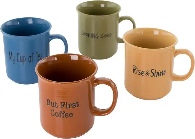 Main image of Gibson Home Thoughtful Morning 4 Piece 26 Ounce Stoneware Cup Set in Assorted Colors