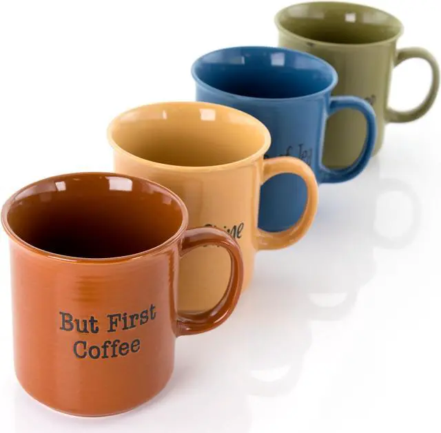Alt view image 3 of 7 - Gibson Home Thoughtful Morning 4 Piece 26 Ounce Stoneware Cup Set in Assorted Colors