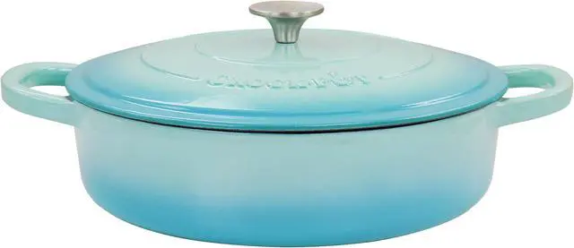 Main image of Crock Pot Artisan 5 Quart Enameled Cast Iron Braiser Pan with Lid in Gradient Aqua Blue