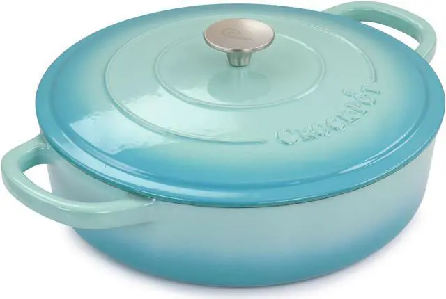 Alt view image 2 of 13 - Crock Pot Artisan 5 Quart Enameled Cast Iron Braiser Pan with Lid in Gradient Aqua Blue