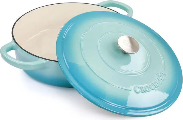 Alt view image 3 of 13 - Crock Pot Artisan 5 Quart Enameled Cast Iron Braiser Pan with Lid in Gradient Aqua Blue