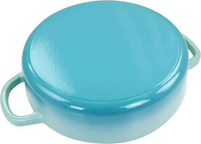 Alt view image 4 of 13 - Crock Pot Artisan 5 Quart Enameled Cast Iron Braiser Pan with Lid in Gradient Aqua Blue