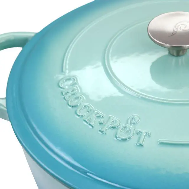 Alt view image 5 of 13 - Crock Pot Artisan 5 Quart Enameled Cast Iron Braiser Pan with Lid in Gradient Aqua Blue