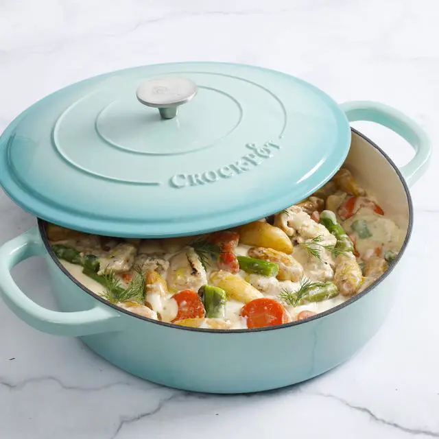 Alt view image 6 of 13 - Crock Pot Artisan 5 Quart Enameled Cast Iron Braiser Pan with Lid in Gradient Aqua Blue