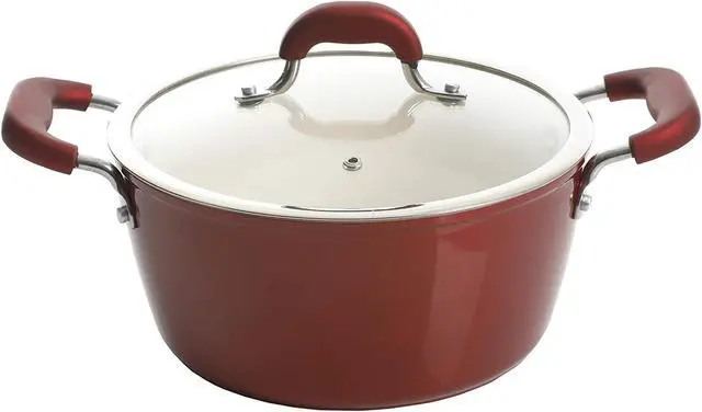 Alt view image 3 of 8 - Kenmore Arlington 12 Piece Aluminum Ceramic Coated Nonstick Cookware Set in Metallic Red