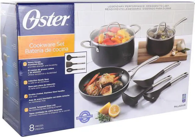 Alt view image 2 of 8 - Oster Palladium 8 Piece Aluminum Cookware Set in Black
