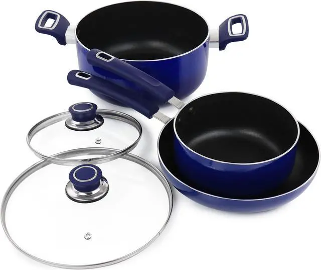 Alt view image 2 of 8 - Oster 7 Piece Non Stick Aluminum Cookware Set in Blue