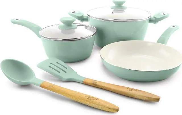 Alt view image 2 of 9 - Gibson 123880.07 7 Piece Forged Aluminum Glossy Pastel Cookware Set