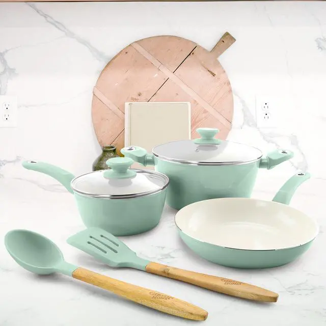 Alt view image 3 of 9 - Gibson 123880.07 7 Piece Forged Aluminum Glossy Pastel Cookware Set