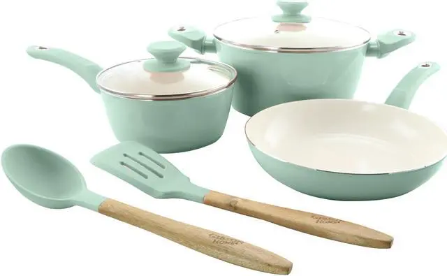 Alt view image 7 of 9 - Gibson 123880.07 7 Piece Forged Aluminum Glossy Pastel Cookware Set
