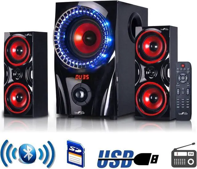 Alt view image 7 of 14 - beFree Sound 2.1 Channel Surround Sound Bluetooth Speaker System in Red - BFS-99X