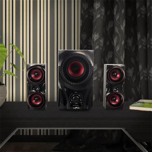 Alt view image 11 of 14 - beFree Sound 2.1 Channel Surround Sound Bluetooth Speaker System in Red - BFS-99X