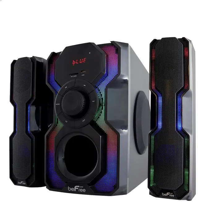Alt view image 12 of 17 - BeFree Sound BFS-A102 2.1 Channel Bluetooth Multimedia Wired Speaker Shelf Stereo System with Reactive LED Lights, FM Radio, USB & SD Inputs, 6 ohm - Black & Silver