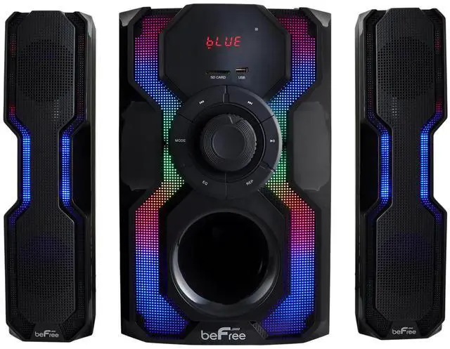 Alt view image 14 of 17 - BeFree Sound BFS-A102 2.1 Channel Bluetooth Multimedia Wired Speaker Shelf Stereo System with Reactive LED Lights, FM Radio, USB & SD Inputs, 6 ohm - Black & Silver
