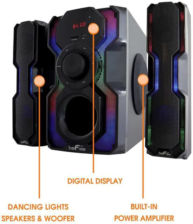 Alt view image 13 of 17 - BeFree Sound BFS-A102 2.1 Channel Bluetooth Multimedia Wired Speaker Shelf Stereo System with Reactive LED Lights, FM Radio, USB & SD Inputs, 6 ohm - Black & Silver