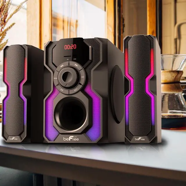 Alt view image 16 of 17 - BeFree Sound BFS-A102 2.1 Channel Bluetooth Multimedia Wired Speaker Shelf Stereo System with Reactive LED Lights, FM Radio, USB & SD Inputs, 6 ohm - Black & Silver