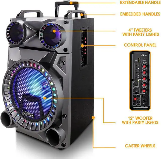 Alt view image 9 of 12 - BeFree Sound BFS-555X 12 in. Rechargeable Bluetooth Portable Party Speaker with Party Lights, FM Radio & USB & TF Inputs