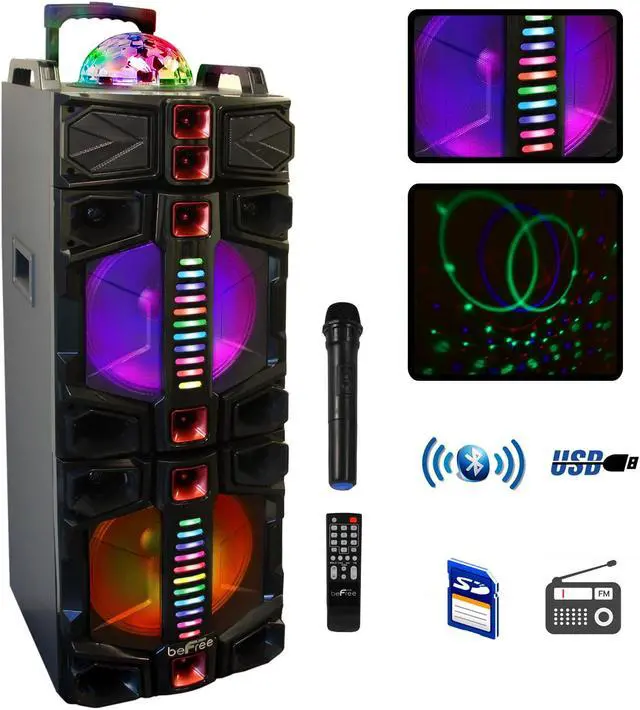 Main image of BeFree Sound Dual 12 Inch Subwoofer Bluetooth Portable Party Speaker With LED Lights, USB/ SD Input,Rechargeable Battery, Remote Control And Wireless Microphone