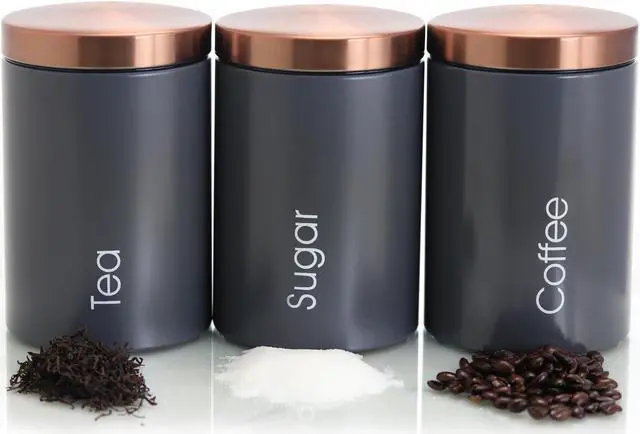 Alt view image 7 of 8 - MegaChef Essential Kitchen Storage 3 Piece Sugar, Coffee and Tea Canister Set in Matte Gray