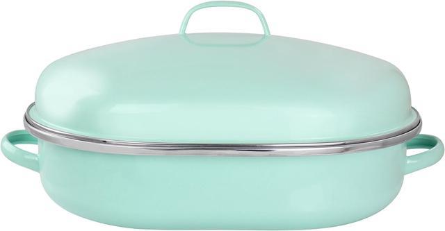 Martha Stewart 18 Enamel on Steel Roasting Pan in Mint with Rack