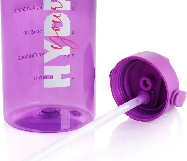 Alt view image 6 of 7 - Gibson Home Brever 50oz Hydrate Yourself Hourly Motivation Water Bottle in Purple