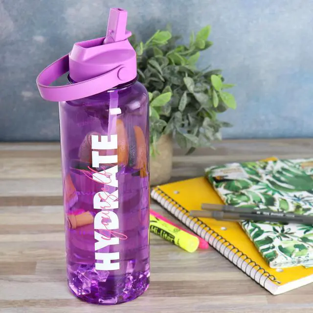 Alt view image 7 of 7 - Gibson Home Brever 50oz Hydrate Yourself Hourly Motivation Water Bottle in Purple