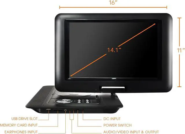 Alt view image 4 of 8 - Trexonic 14.1 Inch Portable DVD Player with Swivel TFT-LCD Screen and USB,SD,AV Inputs