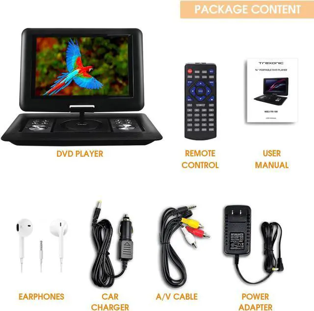 Alt view image 7 of 8 - Trexonic 14.1 Inch Portable DVD Player with Swivel TFT-LCD Screen and USB,SD,AV Inputs