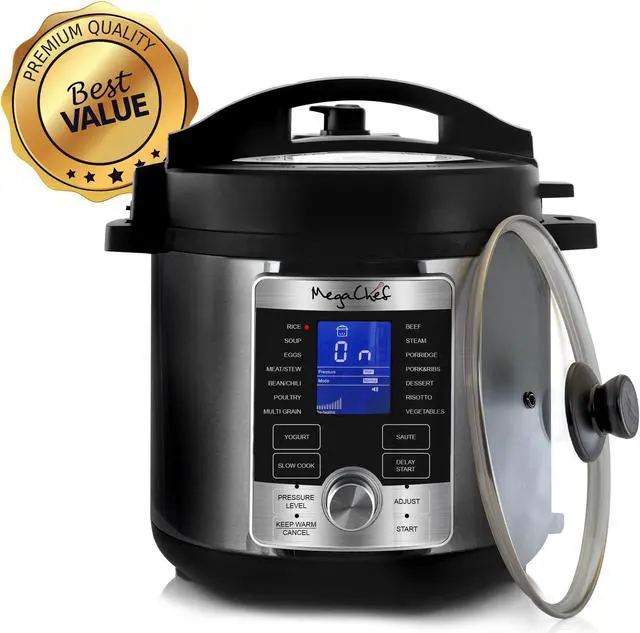 Alt view image 5 of 10 - Megachef MCPR-6100 6 qt. Electric Digital Pressure Cooker with Lid, Stainless Steel