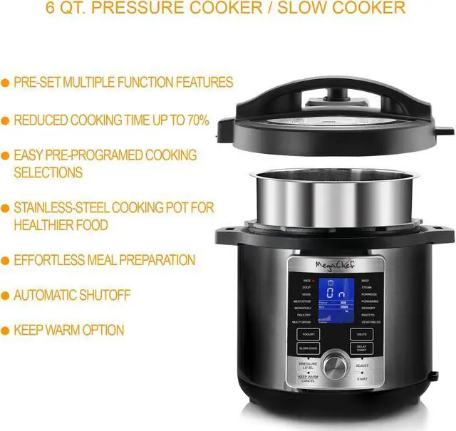 Alt view image 7 of 10 - Megachef MCPR-6100 6 qt. Electric Digital Pressure Cooker with Lid, Stainless Steel