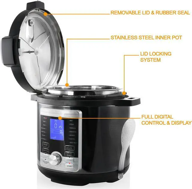 Alt view image 8 of 10 - Megachef MCPR-6100 6 qt. Electric Digital Pressure Cooker with Lid, Stainless Steel