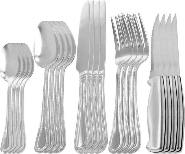 Alt view image 2 of 7 - Oster 20 Piece Stainless Steel Flatware and Steak Knife Set