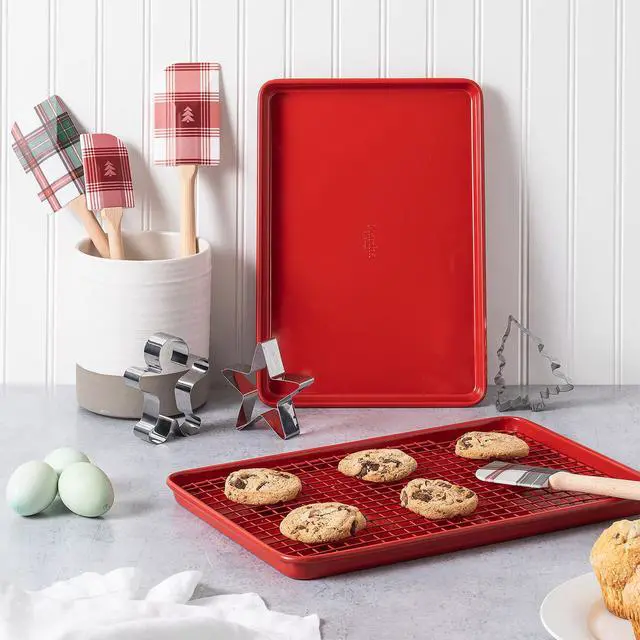 Alt view image 6 of 6 - Martha Stewart 6 Piece Carbon Steel Bakeware and Cookie Cutter Set in Red