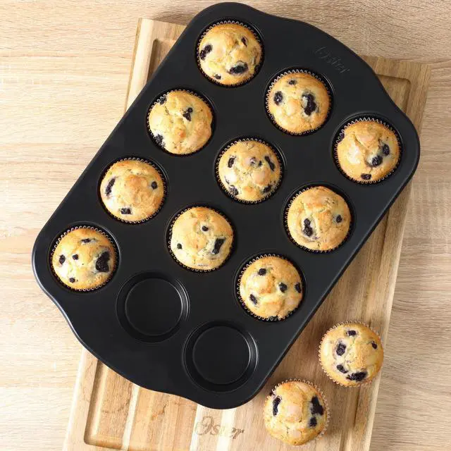 Alt view image 4 of 4 - Oster Teston Platinum Collection 12-Cup Nonstick Carbon Steel Muffin Pan in Matte Black