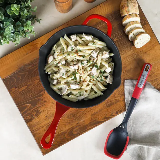 Alt view image 6 of 6 - Crock-Pot Artisan 10 Inch Enameled Cast Iron Round Skillet in Gradient Red