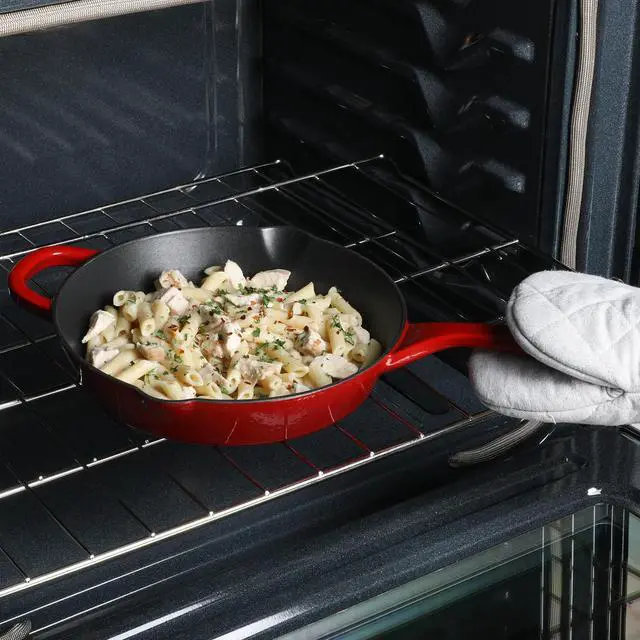 Alt view image 5 of 7 - Crock-Pot Artisan 12 Inch Enameled Cast Iron Round Skillet in Gradient Red