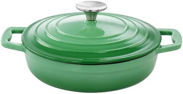 Alt view image 2 of 7 - MegaChef 2 Quart Round Enameled Cast Iron Braiser Pan in Green