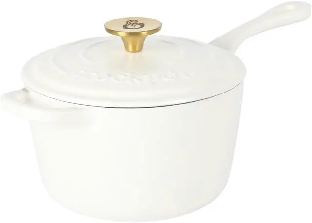 Main image of Crock-Pot Artisan 3 Quart Enameled Cast Iron Saucepan with Lid in Linen and Gold