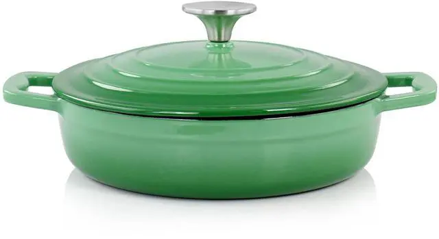 Alt view image 3 of 7 - MegaChef 2 Quart Round Enameled Cast Iron Braiser Pan in Green