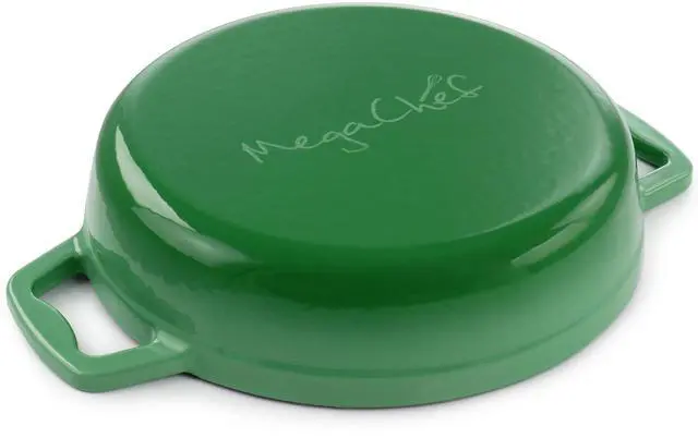 Alt view image 4 of 7 - MegaChef 2 Quart Round Enameled Cast Iron Braiser Pan in Green