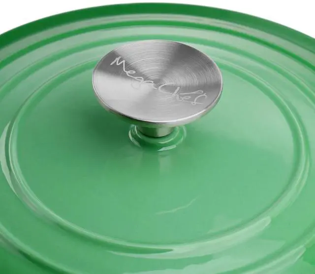 Alt view image 5 of 7 - MegaChef 2 Quart Round Enameled Cast Iron Braiser Pan in Green