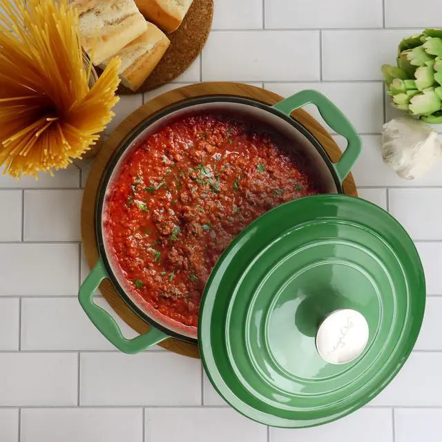 Alt view image 7 of 7 - MegaChef 2 Quart Round Enameled Cast Iron Braiser Pan in Green