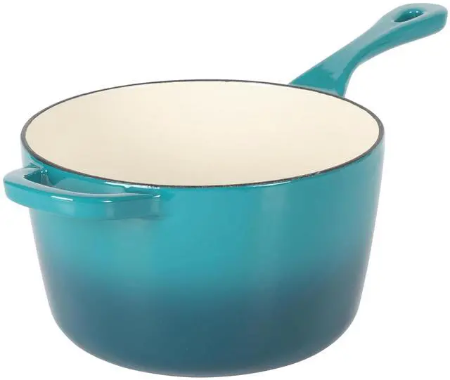Alt view image 2 of 6 - Crock-Pot Artisan 3 Quart Enameled Cast Iron Saucepan with Lid in Teal and Silver