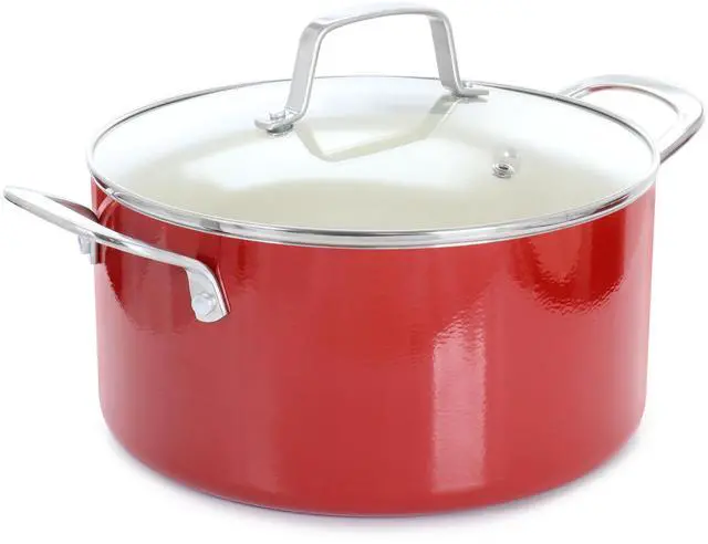 Alt view image 3 of 7 - Martha Stewart Lockton Premium 10 Piece Enameled Heavy Gauge Aluminum Ceramic Nonstick Cookware Set in Red