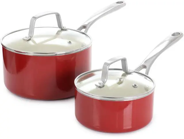 Alt view image 5 of 7 - Martha Stewart Lockton Premium 10 Piece Enameled Heavy Gauge Aluminum Ceramic Nonstick Cookware Set in Red