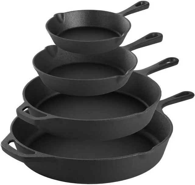 Alt view image 2 of 7 - MegaChef 13 Piece Cast Iron Skillet Set with Tempered Glass Lids and Silicone Holders