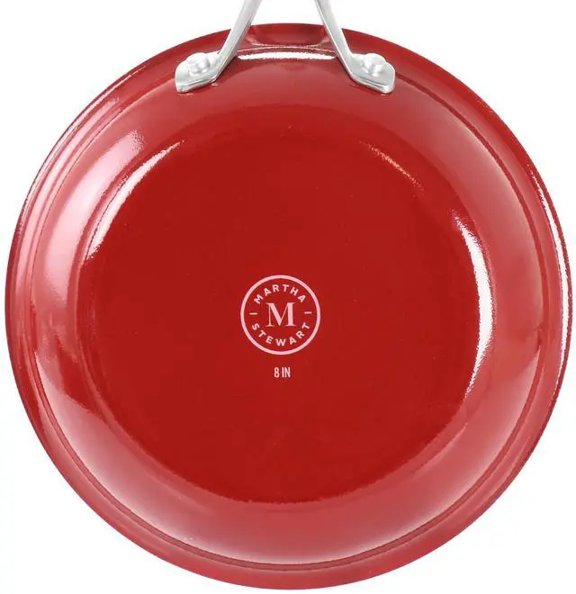 Alt view image 6 of 7 - Martha Stewart Lockton Premium 10 Piece Enameled Heavy Gauge Aluminum Ceramic Nonstick Cookware Set in Red