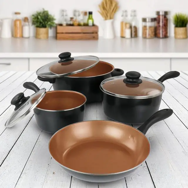 Alt view image 7 of 7 - Gibson Home Armada 7 Piece Carbon Steel Nonstick Cookware Set in Black and Copper